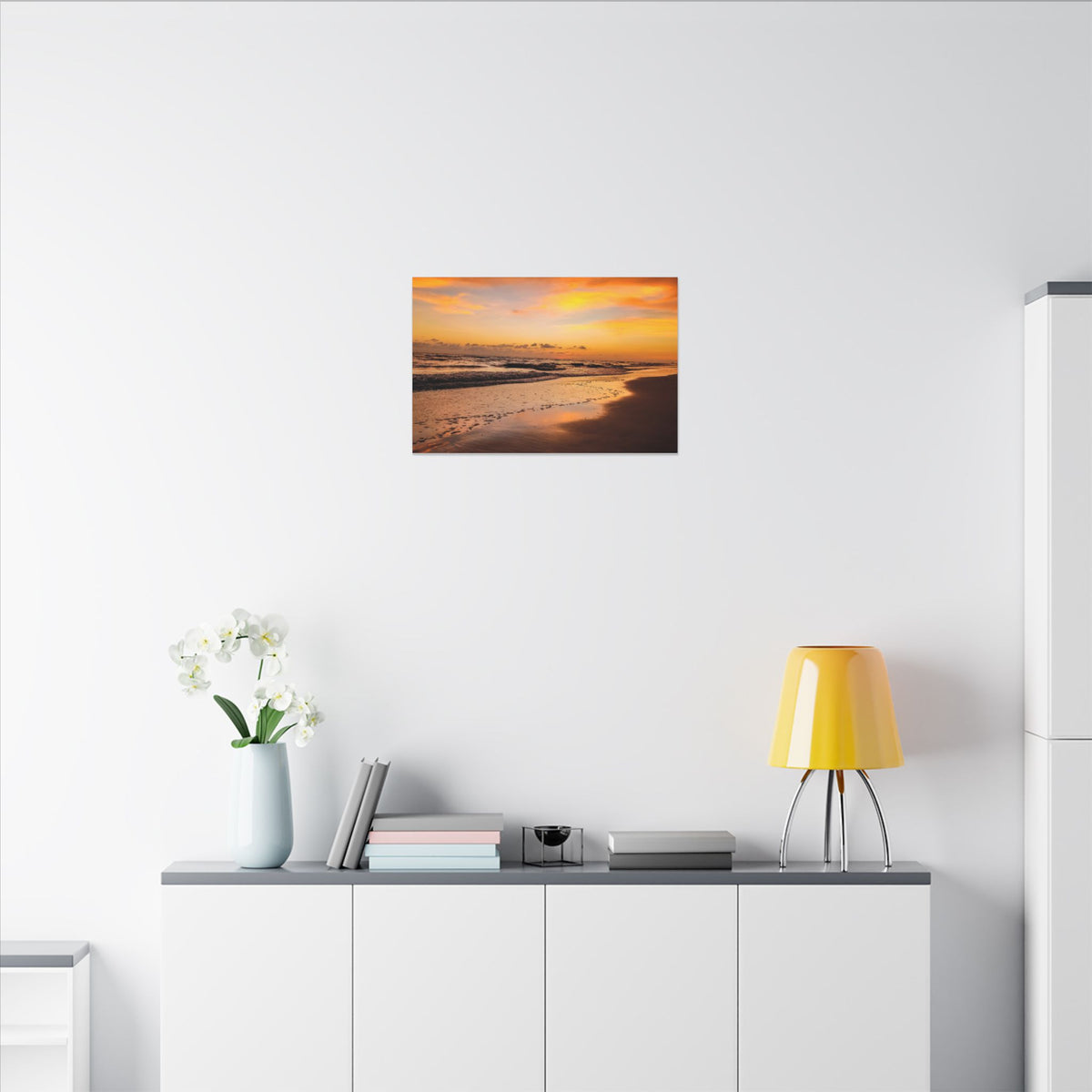 Set On Shore -Matte Canvas Wall Art — Golden Ocean Seascape (Stretched)