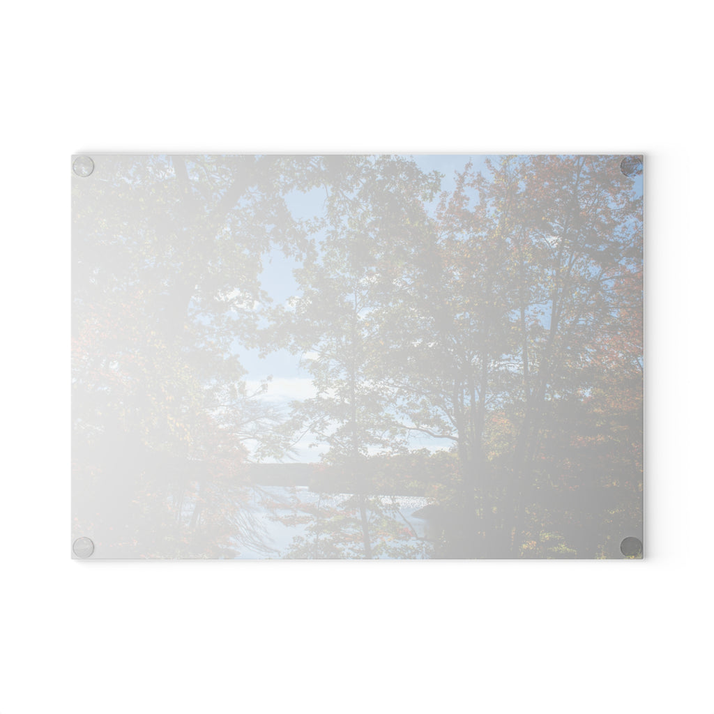 Autumn Lakeside Forest Glass Cutting Board